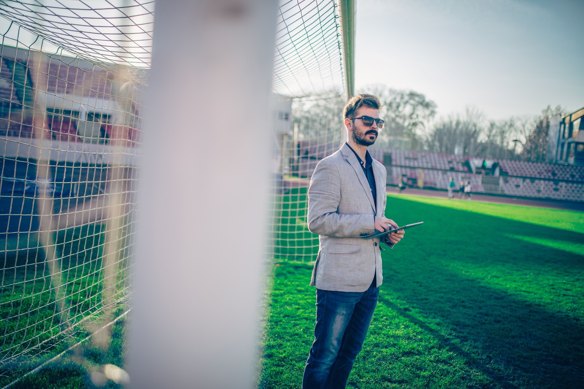 Soccer manager watches the players